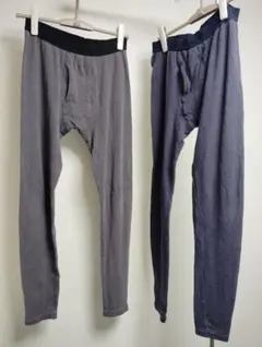 無印良品　あったか綿ウール　ロングタイツ　2個セット　М　グレー　ネイビー　前開