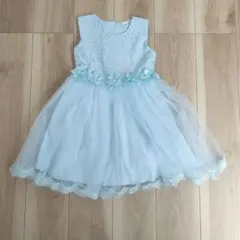 水色の花飾り付きドレス 120cm