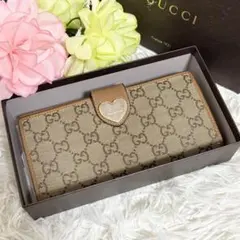 グッチ 長財布 GGキャンバス ラブリーハート ライトブラウン 折り財布 箱