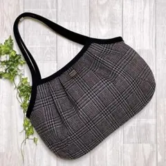 ウール混　グレンチェック柄（ブラウン）　グラニーバッグ　ハンドメイド