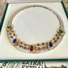 ヴィンテージ デザイン　アクセサリー　ネックレス　ゴールド　カラフル　レトロ