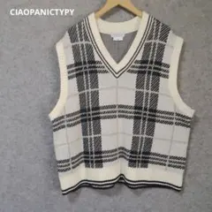 CIAOPANICTYPYチェック柄ニットベスト Vネック