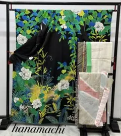 振り袖　フルセット　別誂長襦袢付　珍品　個性的　黒地　パーティー　結婚式　697