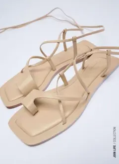 新品 本革 zara フラット サンダル