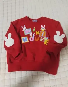 MIKI HOUSE 赤 うさぎワッペン トレーナー 90cm