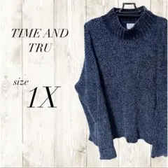 TIME&TRU ニット 長袖 青 ネイビー あったかい ハイネック