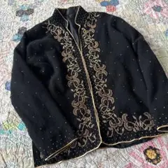 vintage 香港　刺繍　豪華　ビール　ウール　カーディガン