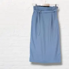 ミモレ丈スカート【M】ブルー系 ウエストゴム入り