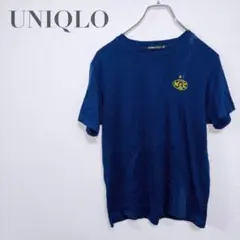 f88【ユニクロ】ロゴ刺繍半袖Tシャツ　ネイビー　着回し　ブルー　シンプル