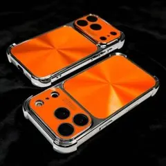 iPhone13pro ケース オレンジ × シルバー レンズ フルカバー