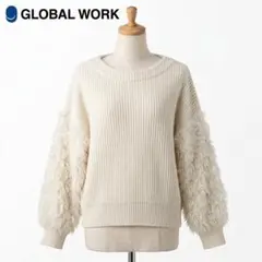 GLOBAL WORK フェザー袖 異素材 ニットセーター M オフホワイトのサムネイル