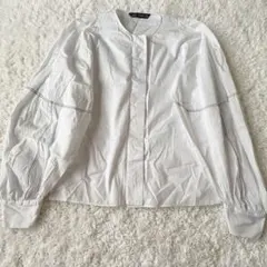 【ZARA WOMAN】ボリューム袖ブラウス 比翼 白 XS ステッチ