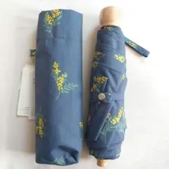 【新品】折りたたみ傘　晴雨兼用　UVカット　ミモザ　紺色　プレゼント