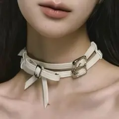 【韓国】Double fake leather choker necklace