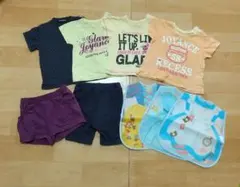 女の子 Tシャツ ショートパンツまとめ売り80cm 食事用エプロン付き