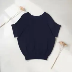 未使用級★アンタイトル★洗えるフレンチスリーブ2Wayサマーニット★ネイビー★夏のサムネイル