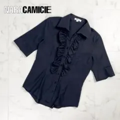 ナラカミーチェ フロントレース五分袖シャツ 開襟 黒 ブラック 1*ZC284