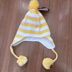 ポンポン付きストライプニット帽子 52cm