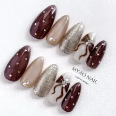 ブラウン ベージュ マグネット 大人 ガーリー ネイルチップ