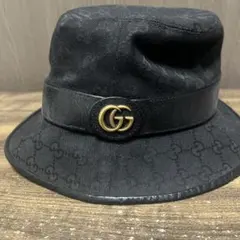 GUCCI ブラック バケットハット GGパターン