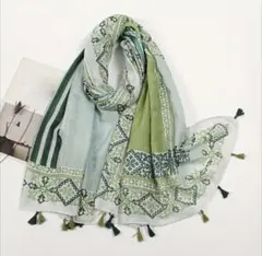 大判スカーフ　ショール　ストール　フワフワ　グリーン　新品