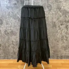 ☆トゥービーシック☆ミモレ丈ティアードフレアスカート☆ウエストゴム☆黒(40)