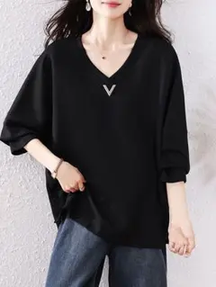 Vネック シンプル 無地 おしゃれ度高め 着痩せ Tシャツ 大きいサイズ