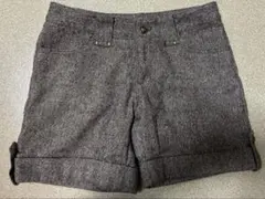 S_P_Ｒブラウン ツイード風 ショートパンツ ラメ 起毛 ローウエスト