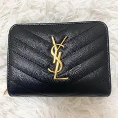 SAINT LAURENT 2つ折り財布 キャビアスキン YSL 黒 値下げ⭐️SAINT LAURENT 2つ折り財布 キャビアスキン YSL 黒 - メルカリ