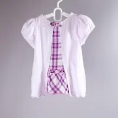 重ね着風 フロントスリット Tシャツ 100 パープル 夏の遊び着に◎