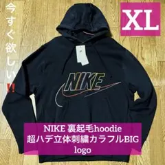 裏起毛ナイキ立体刺繍NIKE XL 超BLACKで欲しい‼️ フード付きパーカー