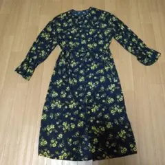 nano UNIVERSE 花柄 長袖ワンピース ネイビー