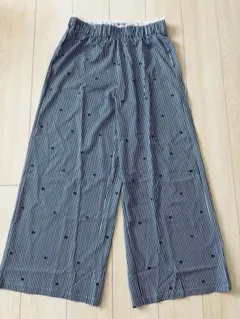 リボン柄ブルーストライプワイドパンツ レース