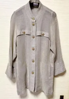 メッシュ　コットン麻混紡　ロングジャケット レディースXL グレージュ