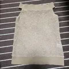 透かし編み ベージュ ノースリーブニット M K2y