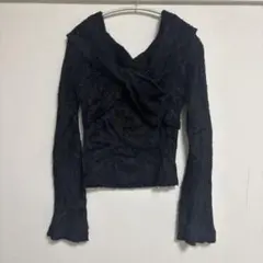 襟2Wayラメフェザーニットフレアスリーブトップス[kz449]