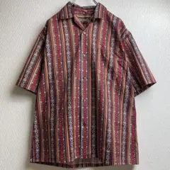 vintage レトロ 総柄 マルチストライプシャツ 半袖 古着 派手柄 個性派 