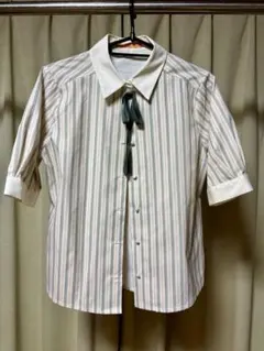 Fint ストライプ リボン付き半袖シャツ