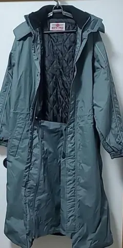 自転車、バイク、グレー ナイロン ロングコート フード付き