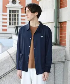【Beauty&Habit】ロゴ コーチジャケット とろみ M ネイビー 短丈