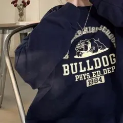 トレーナー スウェット XL ネイビー ブルドッグ 犬 大きいサイズ 男女兼用