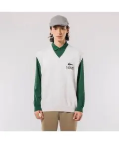 LACOSTE ホワイト Vネック ニットベスト