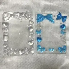 硬質ケースデコ　トレカケース　リボン　クリア　水色　キラキラ　2枚セット