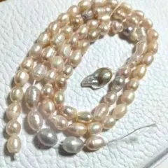 天然石　 高級淡水パール　大粒ピンク　パール 2連他 ケシ淡水パール1粒まとめ売