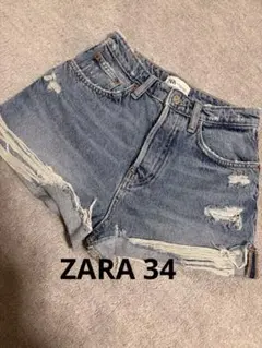 新品未使用 ZARA ダメージ加工 ライトブルーショートパンツ