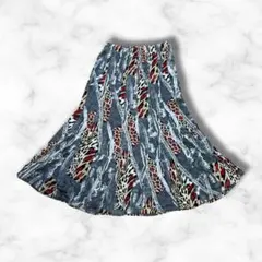 【atelier】レオパード切替 総柄フレアスカート / デニム風M相当 古着