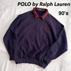 90s POLO Ralph Lauren ロゴ刺繍 ハーフジップ スウェット