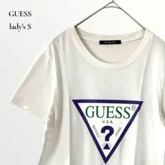 GUESS ゲス／トライアングルロゴ 半袖Tシャツ 白T 丈長めのサムネイル