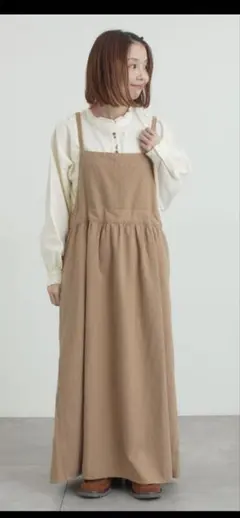 サマンサモスモス♡エプロンジャンパースカート♡キャメル♡フリーサイズ