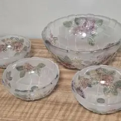 【昭和レトロ】新品 シール付 カメイガラス アマレット 花柄 ガラスボウル 2客 昭和レトロ】新品 シール付 カメイガラス アマレット 花柄 ガラス